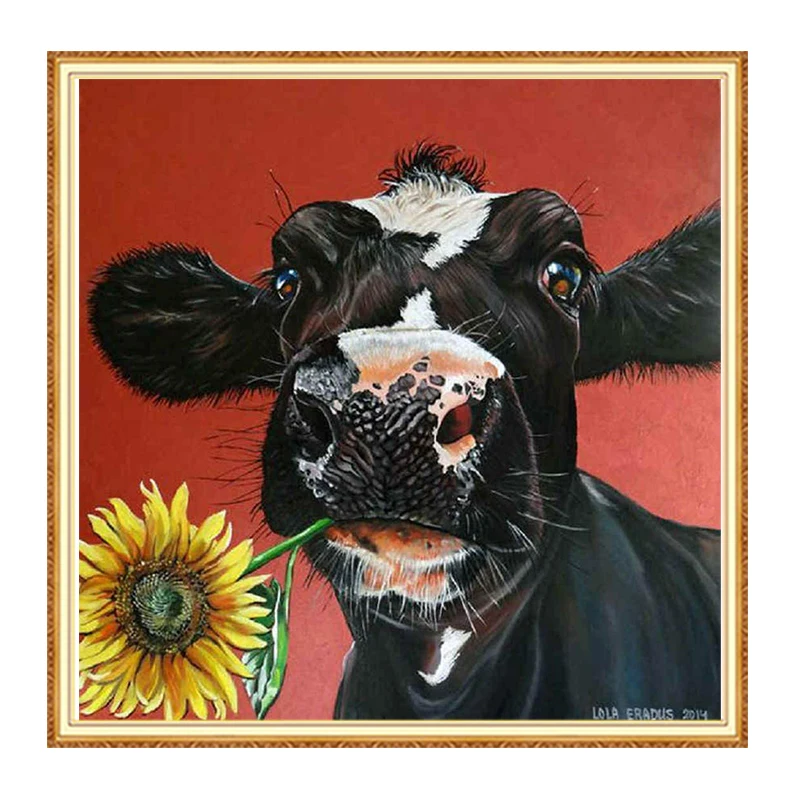 Алмазная 5D мозаика Meian в виде коровы и молока|Алмазная вышивка| |