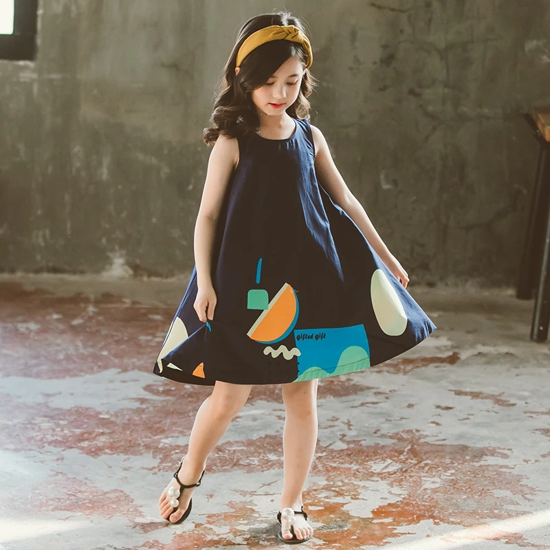 Летнее хлопковое платье без рукавов для девочек 2021 маленькая сказочная