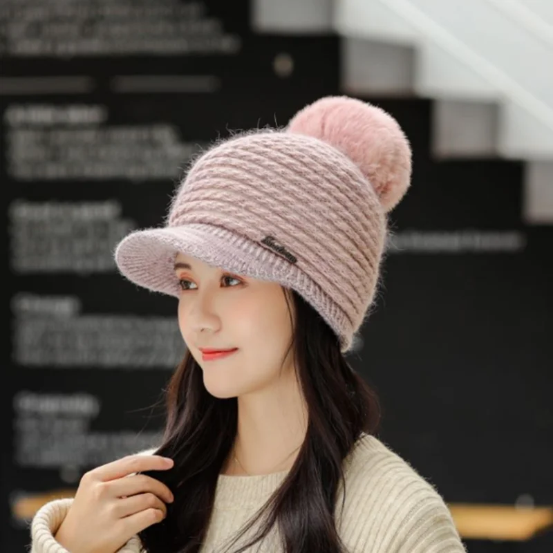 Женская зимняя шапка и шарф теплый толстый вязаный шерстяные шапки бейсболки для