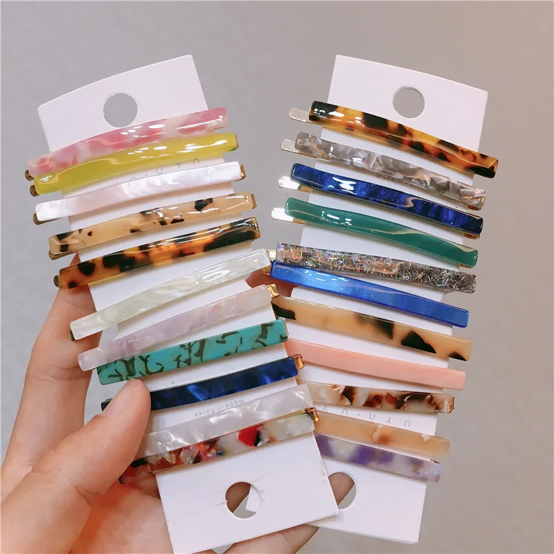 

Elegant Marble Textured Leopard Print Long Barrette Narrow Thin Acetate Hairpins Acetic Acid Hair Clip Women Hair Accessories