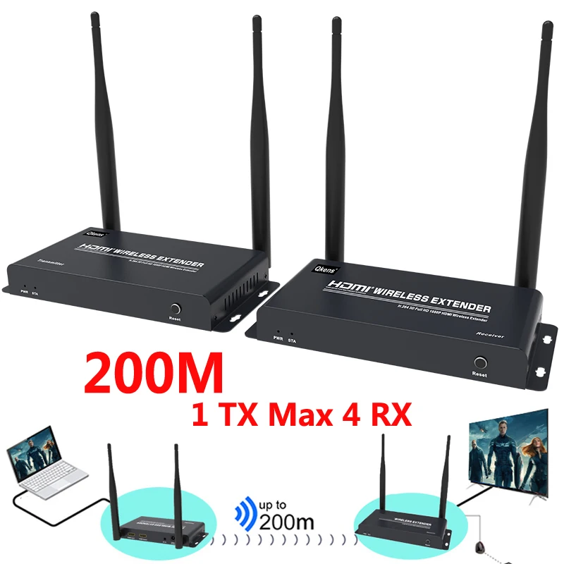 200 м Беспроводная передача HDMI передатчик приемник приемопередатчик HD удлинитель