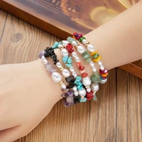 fashion irregular natural stone gravel pearl bracelet necklace bohemian colorful choker bangle set women jewelry gift