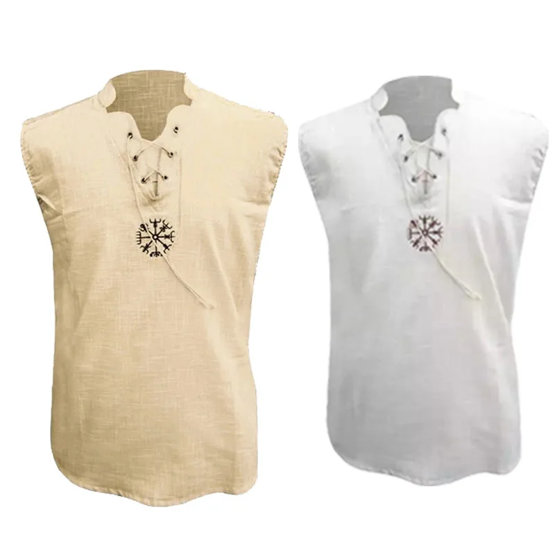 Женская летняя льняная хлопковая майка рубашка средневековый костюм викингов