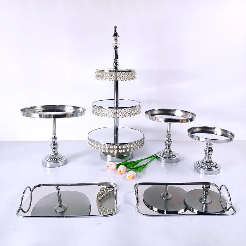 6 шт покрытые серебром Стенды для свадебного торта набор круглых День рождения