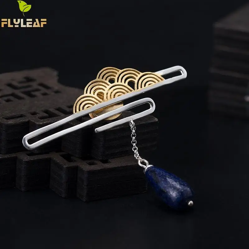 

Flyleaf Nature Lapis Lazuli Gold Hollow Auspicious Cloud Brooches For Women High Quality 100% 925 Sterling Silver Fine Jewelry