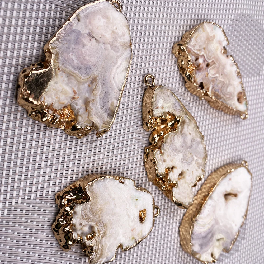 Подвеска из натурального камня агата позолота неправильной формы Подвески для