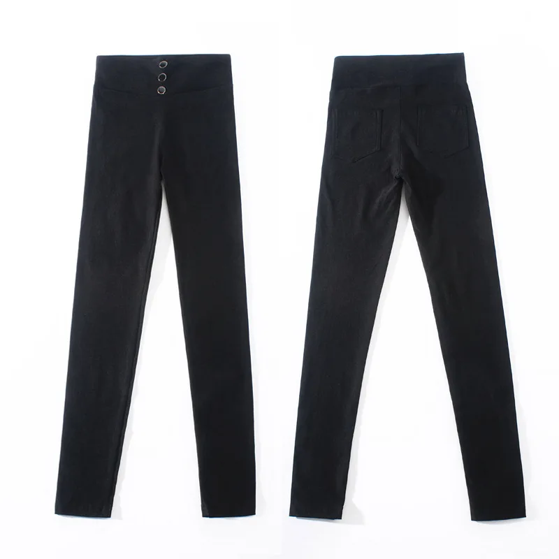 

Women's black Pants Pencil Trousers 2018 Spring Fall Button pocke Pants Women Slim Ladies Jean Trousers Female High Waist Pants