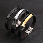 Мужские черные кожаные браслеты Vnox с персонализированной гравировкой на заказ информация о мужском браслете 8,07 дюйма