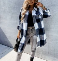 2021 autumn casual plaid shirt women coats buttons pockets female jackets streetwear ladies middle length loose coats outerwear