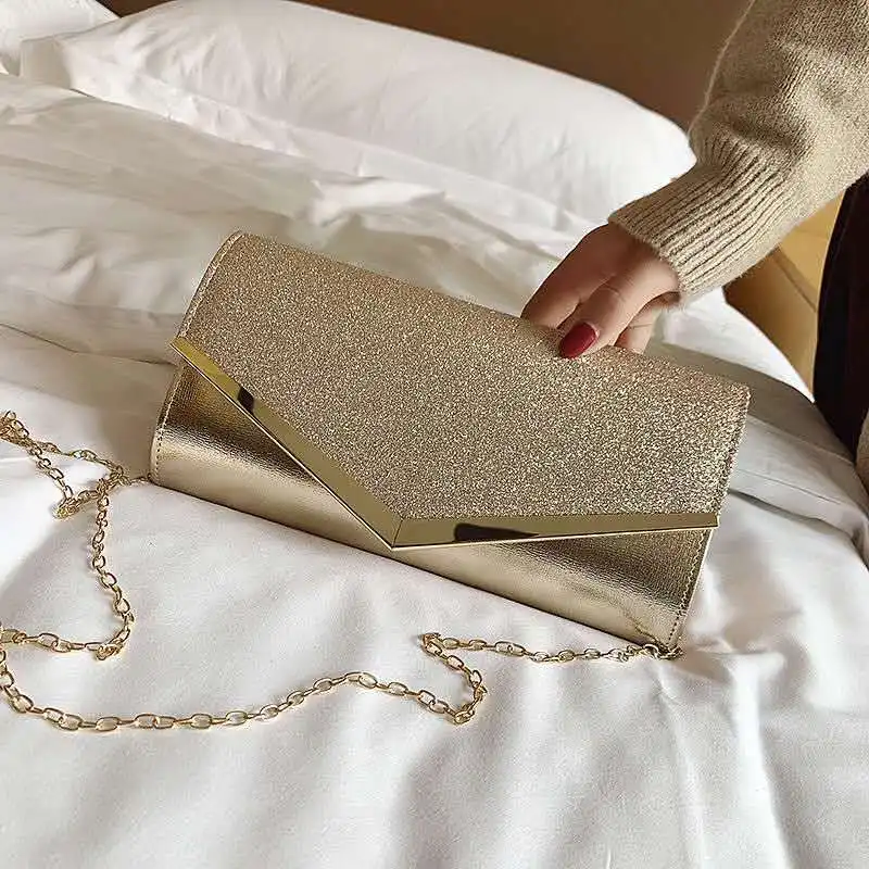 

PU metal golden evening bags sequined shoulder chain day clutch cocktail party wedding female new 2020 bags for gift