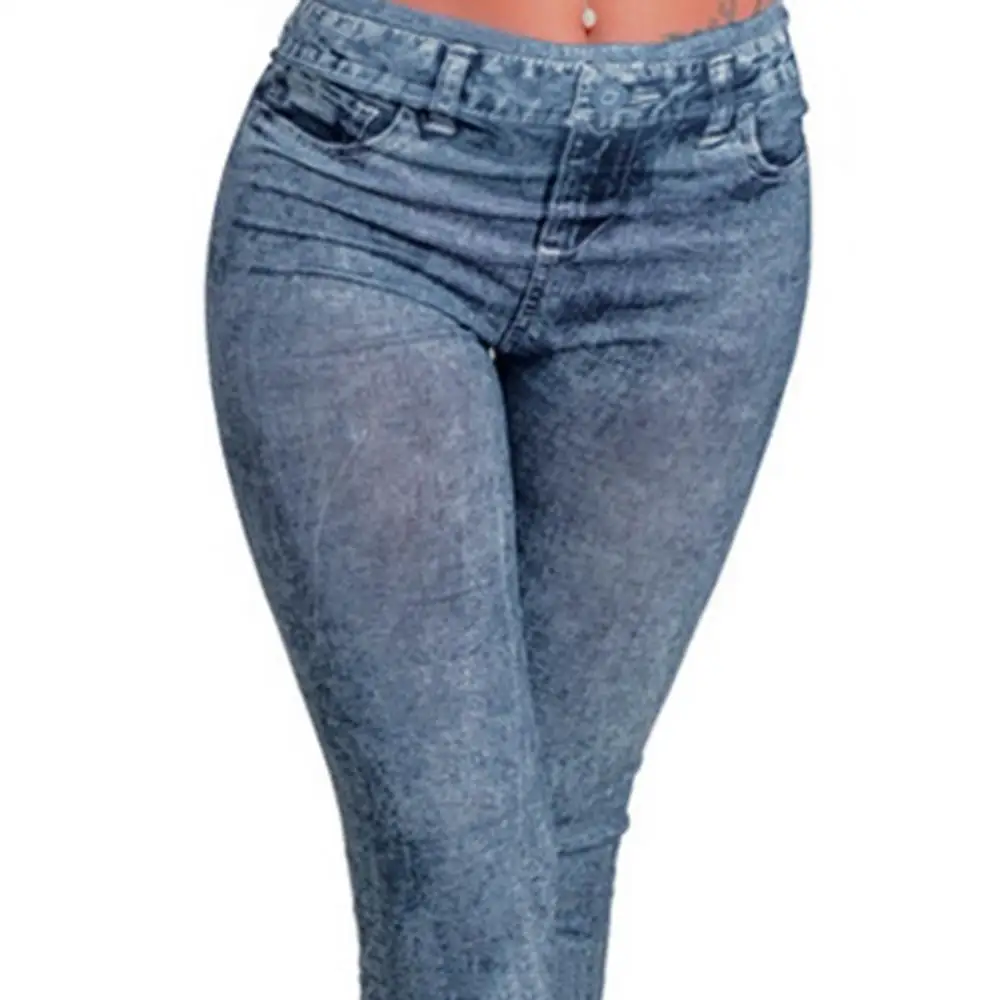 

Fashion Women Denim Pants Sexy Close-Fitting Snowflake Printed Imitated Denim Jeans Leggings pantalones de mujer