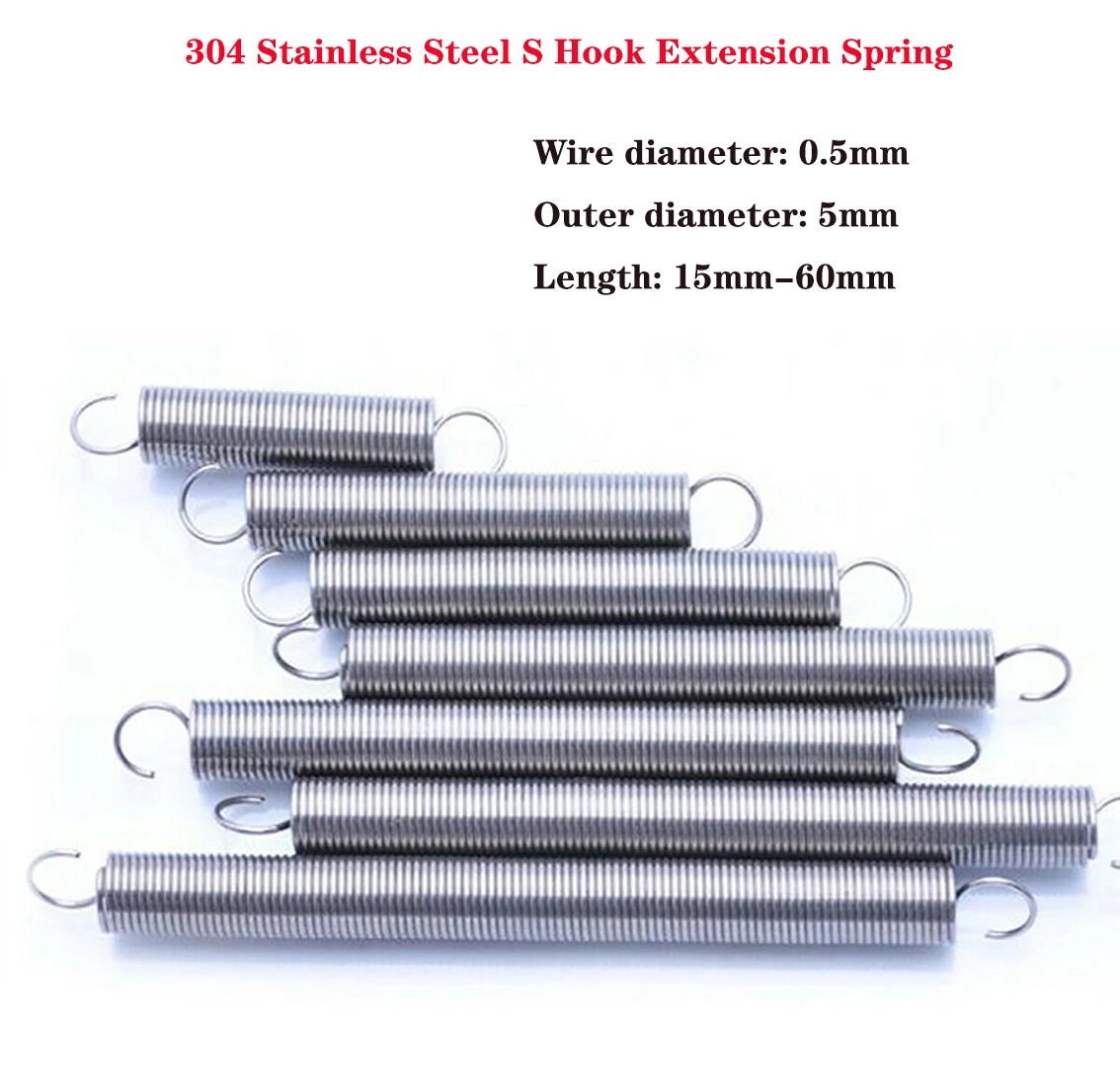 

10Pcs 304 Stainless Steel Wire Dia 0.5mm S Hook Extension Spring Cylindroid Helical Pullback Tension Coil Spring Length 15-60mm