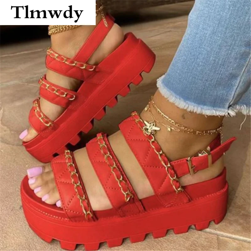 

2021 Platform Women's Sandals Summer Fashion Women Vintage Buckle Sandals Outdoor Beach Open Toe Sandals Comfortable Women Shoes
