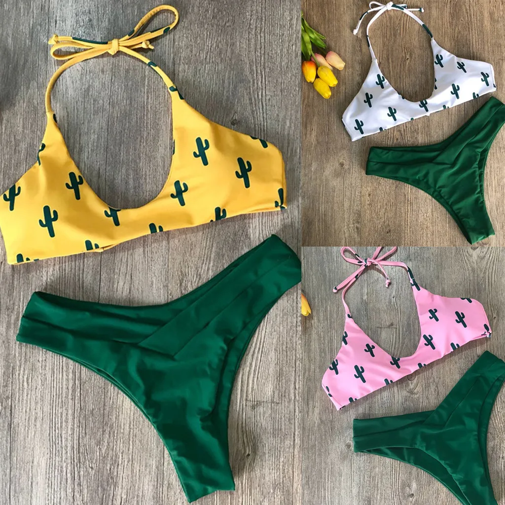 Женский раздельный купальник-бикини с принтом кактуса Раздельный купальник