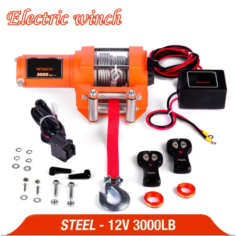 Winch Car 12V Remote Control Set Electric Winch 3000Lb Heavy Duty Atv Trailer 15 High Tensile Steel Cable Electric Winch