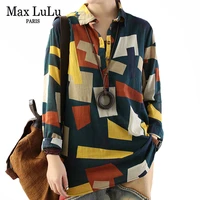 max lulu korean fashion designer clothes womens vintage tops ladies casual plaid shirts female printed loose blouses plus size