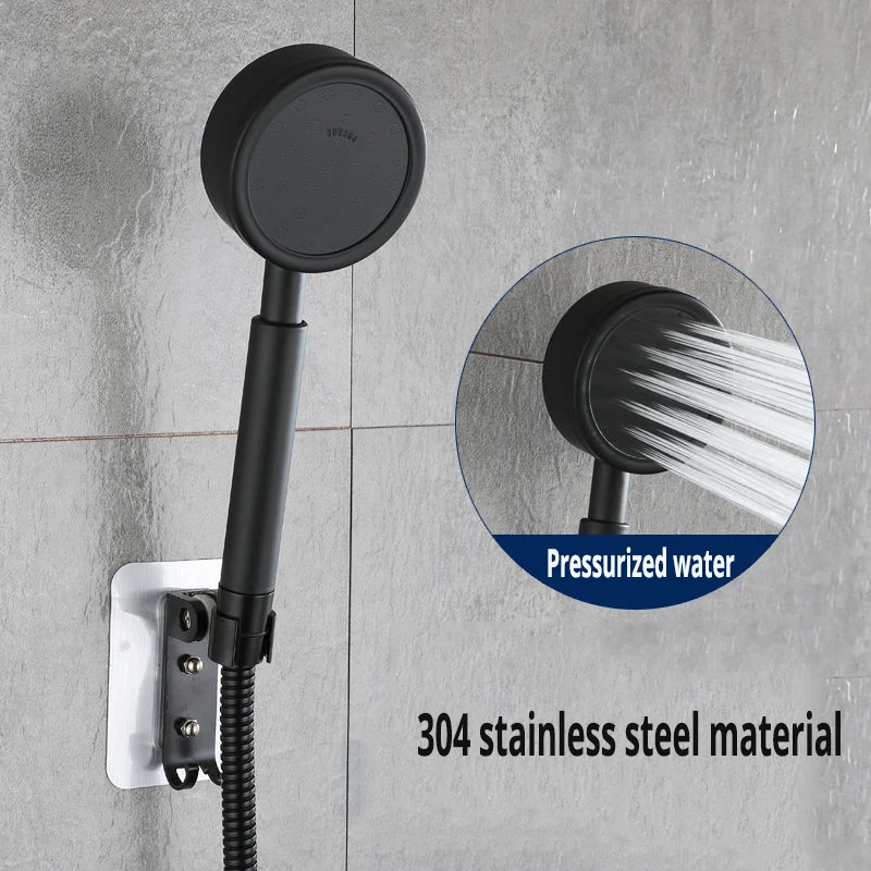black shower head stainless steel high pressur handheld wall mounted for bathroom water saving rainfall shower hose holder set free global shipping
