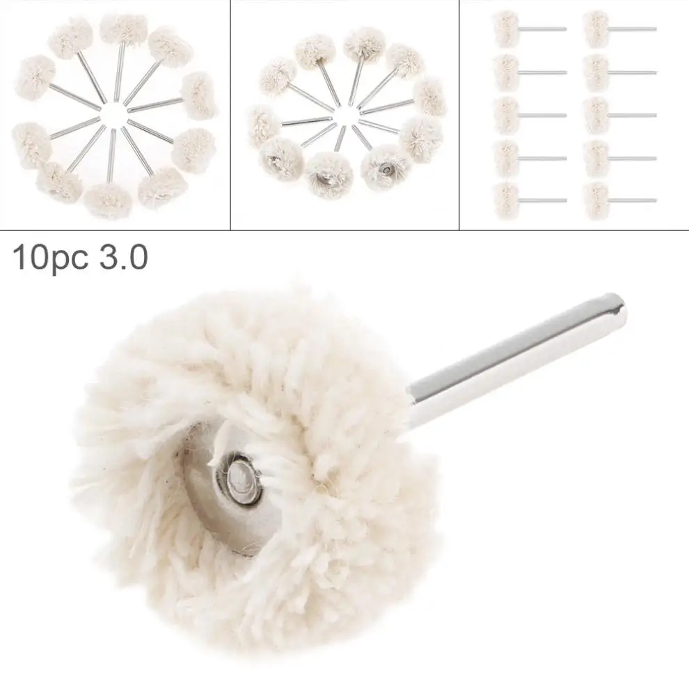 

10pcs/lot White Rotary Tool Wool Wheel Polishing Head with 3mm Diameter Shank for Polishing Jewelry and Precious Metals