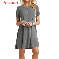 autumn womens long sleeve dress large size s 2xl solid color dress round neck short sleeve loose slim commuter casual