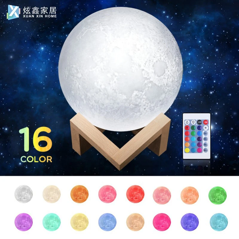 

16 Color 3D Bluetooth Music Moon Lamp USB Charging Remote Control Color Change Creative Night Light Home Decoration LED Light