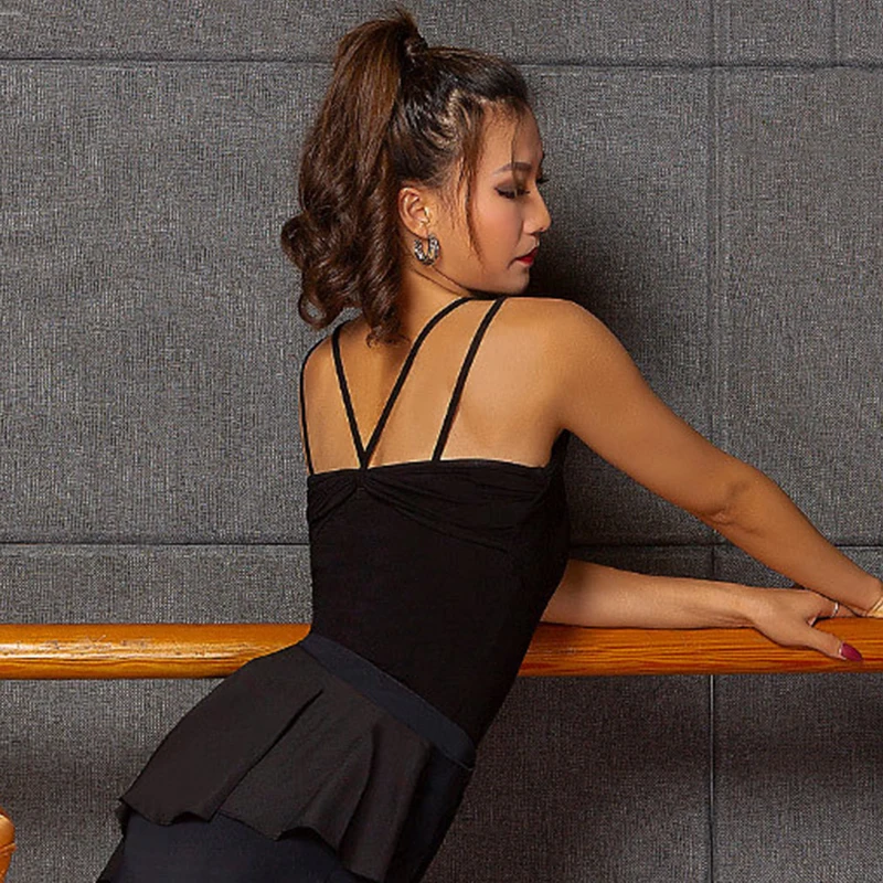 Женский топ для латиноамериканских танцев черный пикантный жилет с открытой