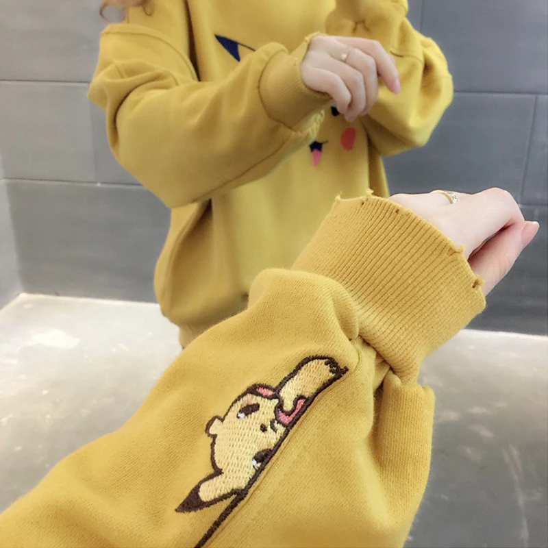 

Wholesale Streetwear Cartoon Sweatshirts Women Long Sleeve Casual Wear Hoodies Clothing Embroidered Loose Pullover Tops Coat