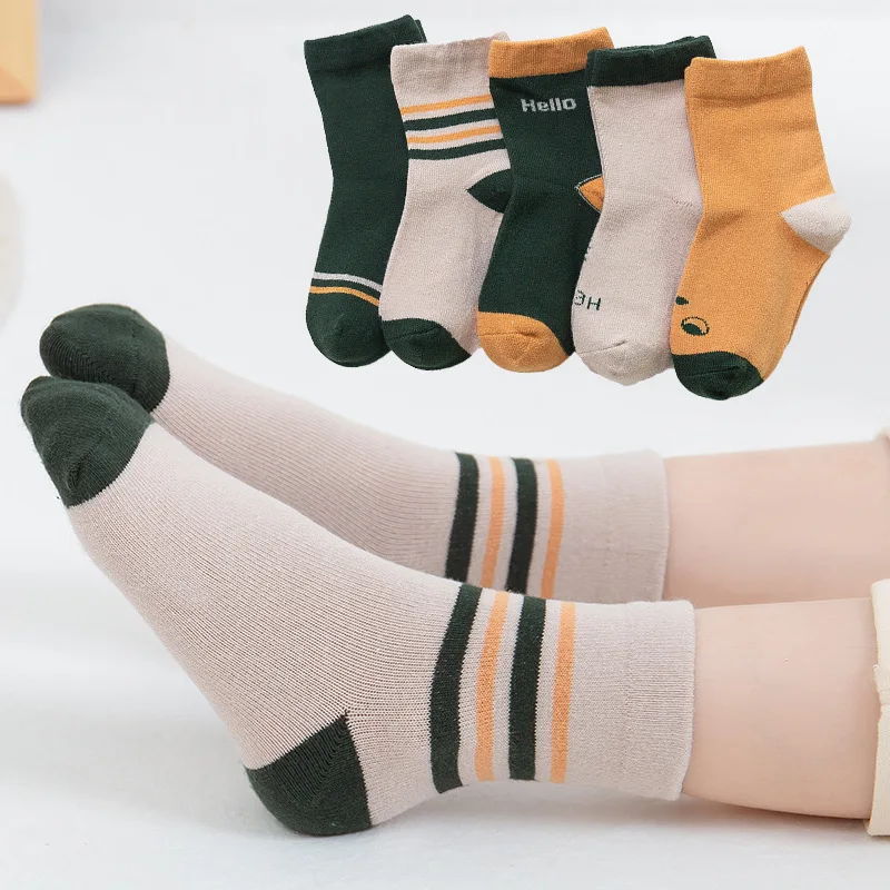 5 пар Модные Плотные хлопковые детские носки для мальчиков и девочек осенне