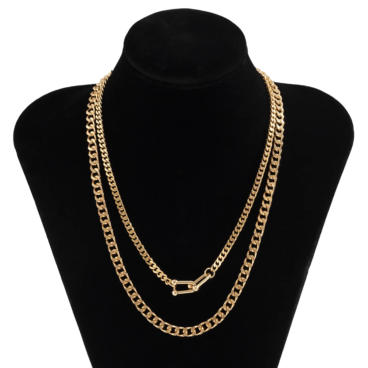 

IngeSight.Z 2Pcs/Set Kpop U Shape Link Pendant Necklace Punk Multi Layered Chunky Miami Curb Cuban Chain Choker Necklace Jewelry
