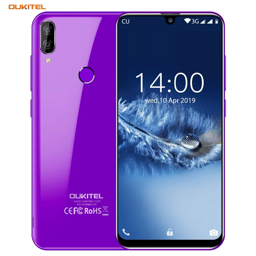 OUKITEL C16 5.71" HD+ 19:9 Android 9.0 Smartphone WaterDrop Fingerprint Mobile Phone MT6580P 2G RAM 16G ROM 2600mAh Unlock