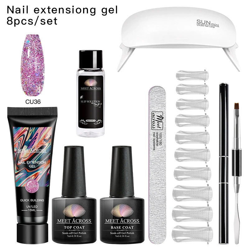 

MEET ACROSS Acrylic Gel Poly Nail Gel Kit Nail Extension Glitter Nail Gel UV Building Jelly Gel Polish Enhancement Manicure Set