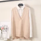 Женский шерстяной жилет, длинный вязаный свитер без рукавов с V-образным вырезом, весна-осень 2020