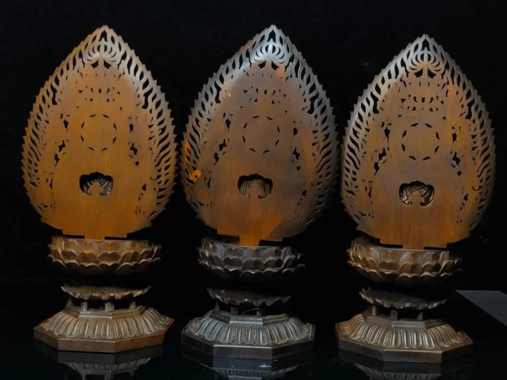 

Wedding 11" Chinese Seikos Boxwood Wood Western Trinity Sakyamuni Avalokitasvara Amitabha Bodhisattva 3 statues Buddha statue