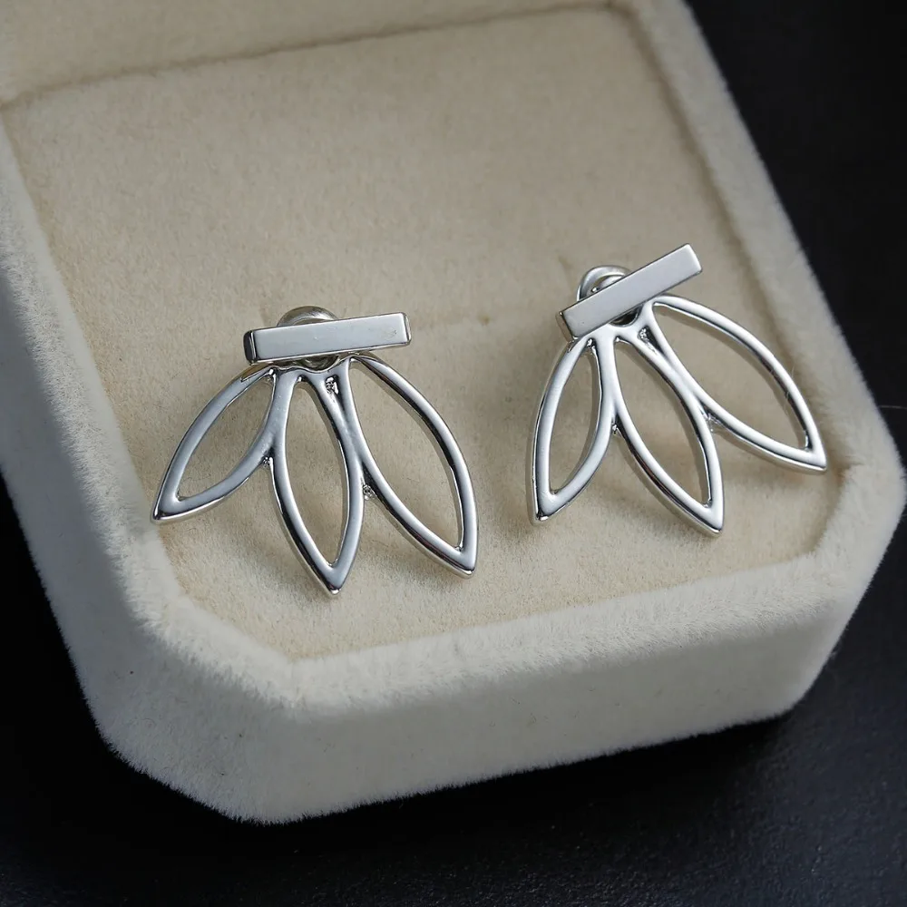 

DoreenBeads Vintage Lotus Earrings Metal Bar Stud Earrings Fashion Ear Jacket Woman Jewelry Gold Color / Dull Silver Color, 1 PC