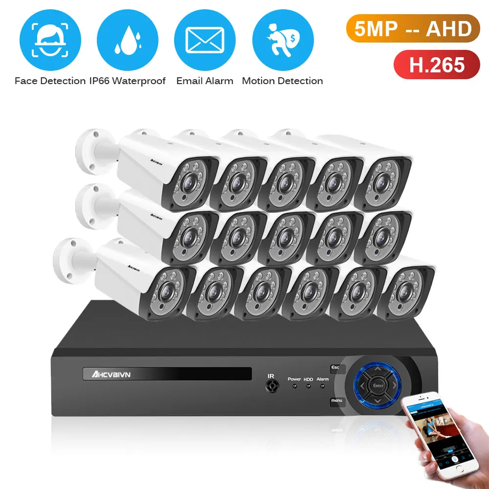 

AHD DVR NVR 16CH 8CH Security Camera System 5MP CCTV Camera System Waterproof IR-CUT CCTV Video Recorder Face Detection AVR Kit