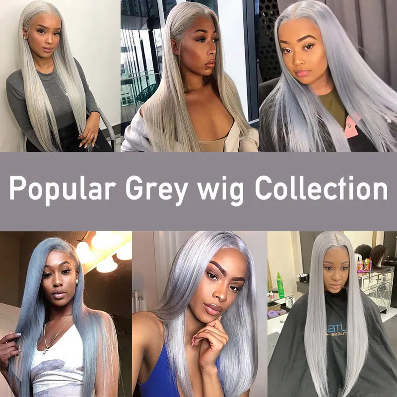 Прямой парик 13x6 на сетке спереди из седых волос цветной с предварительно