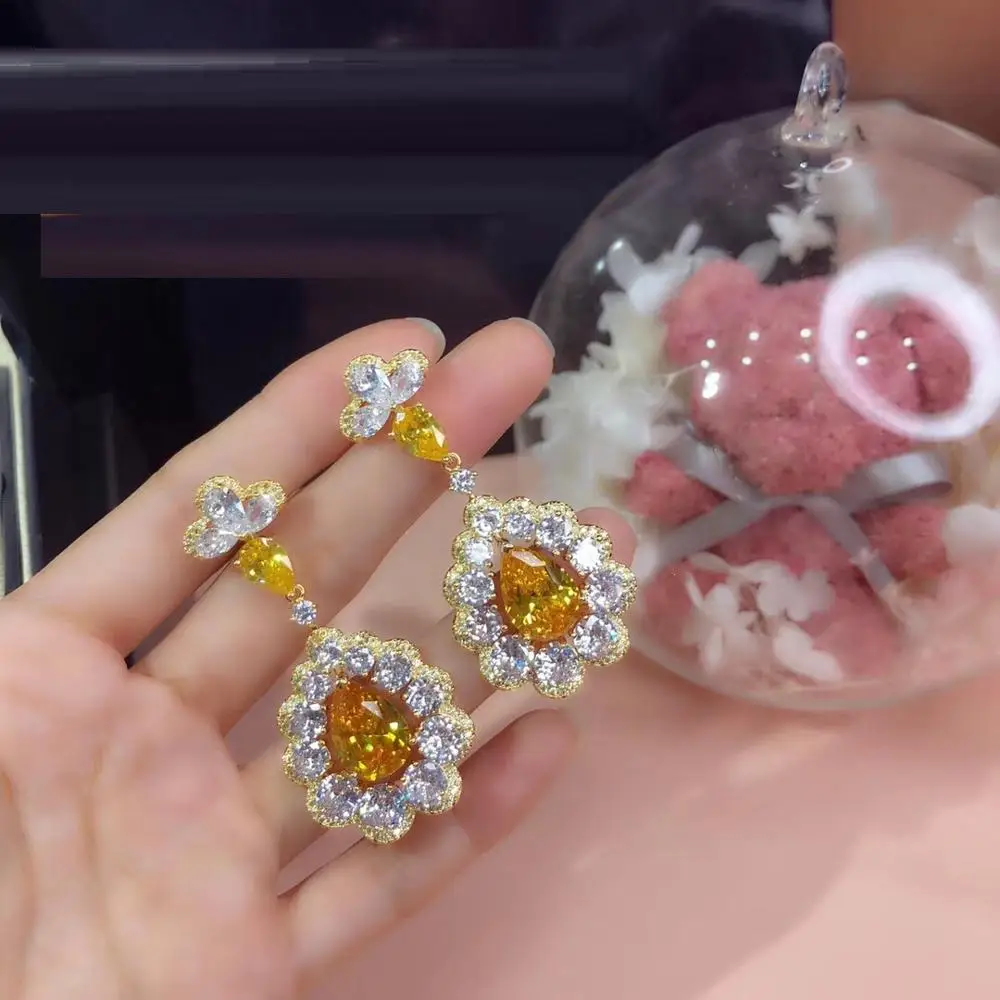 Женские свадебные серьги-капельки в форме цветка S925 цвета шампанского золото