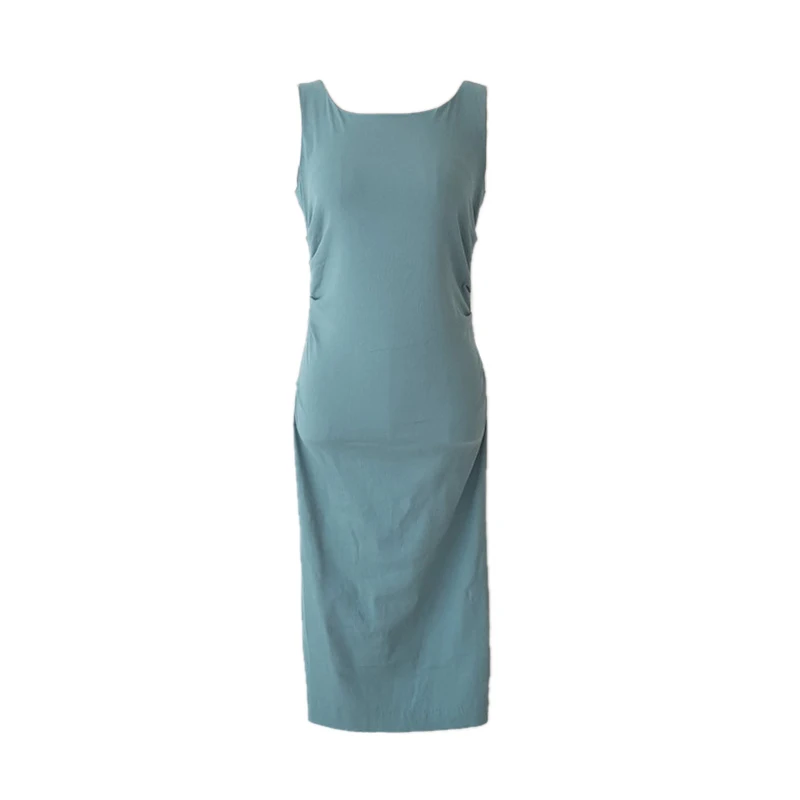 

Solid Color Office Lady Dress 2020 Simple Sleeveless High Waist Tight Hem Elegant Dress Women