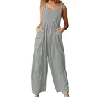 Женский комбинезон без рукавов, повседневный свободный однотонный комбинезон на пуговицах, комбинезон на подтяжках, длинный комбинезон, лето 2021