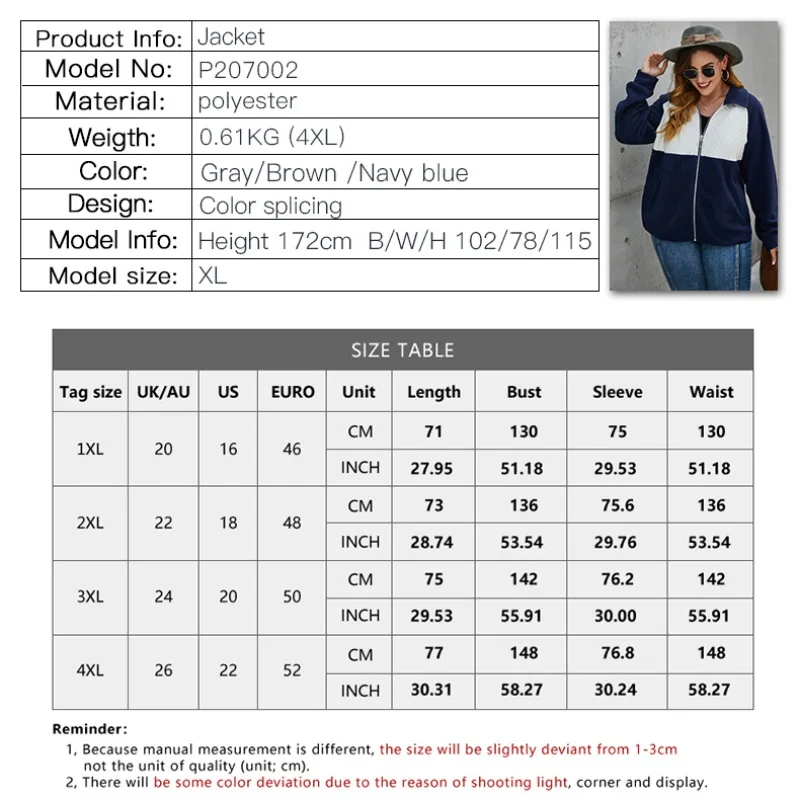 

Color Block Placket Zipper Jacket Women Plus Velvet Coats With Pockets Female Warm Zippers Flannel Large Size Femme Veste