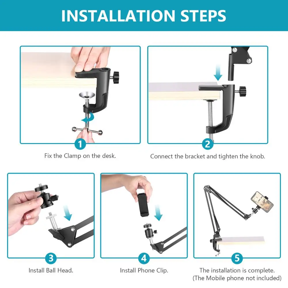 Neewer Настольный шарнирный ножничный кронштейн с поворотом на 360 ° накладная видео