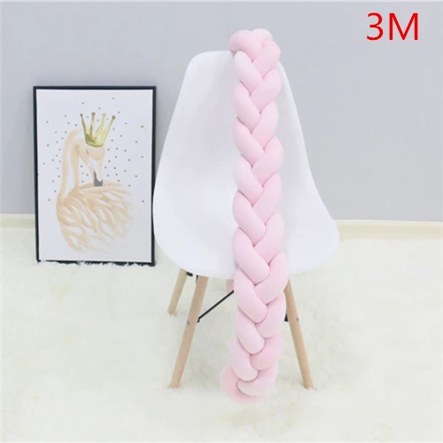 Pink 3M 2 м/3 м детская защита для кроватки с узлом Детская кровать бампер плетение плюшевая детская подушка для колыбели для новорожденных детская кровать бампер декор комнаты - Цвет: Pink 3M