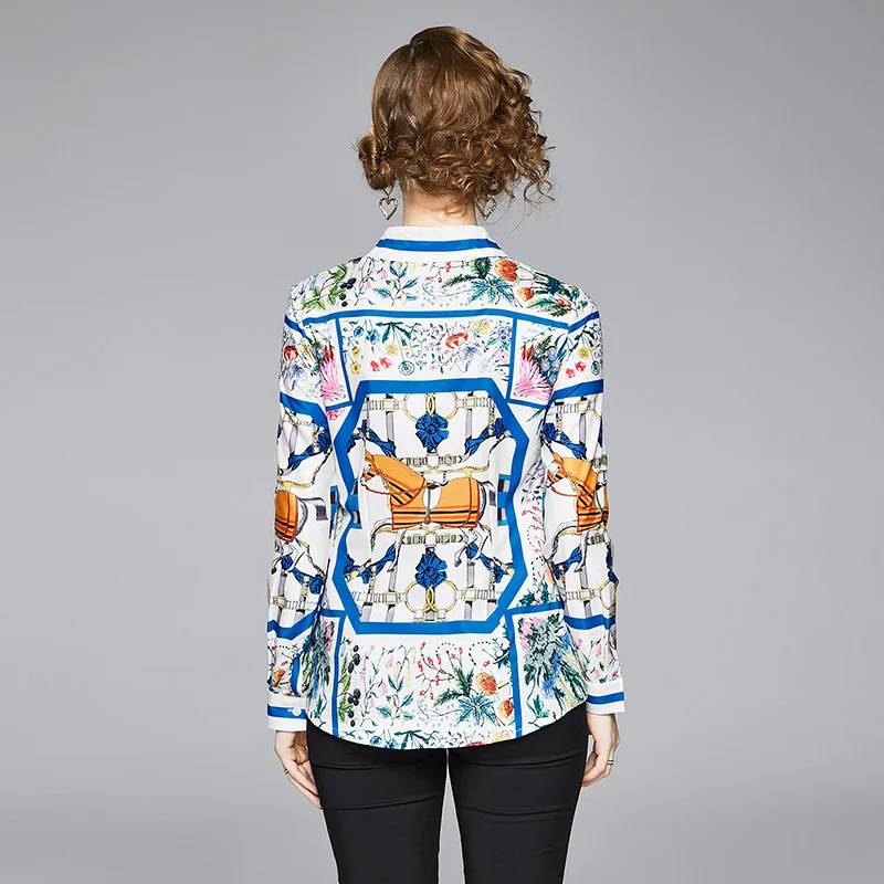 Модная дизайнерская обувь на осень с длинным рукавом цветочным принтом блузка