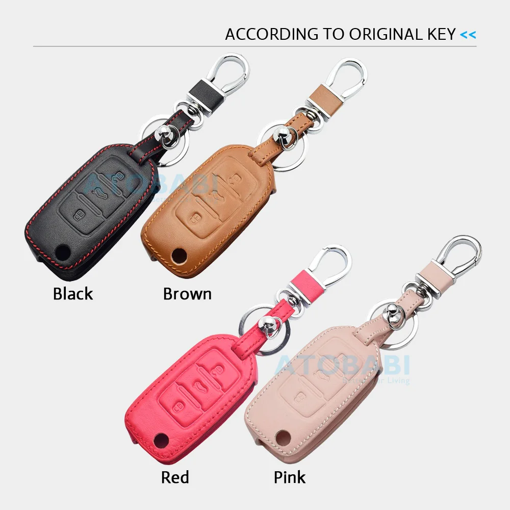 

Leather Car Key Cover For VW Volkswagen Golf 6 Polo Passat Seat Ibiza Leon Skoda Octavia Fabia 3 Buttons Folding Remote Fob Case