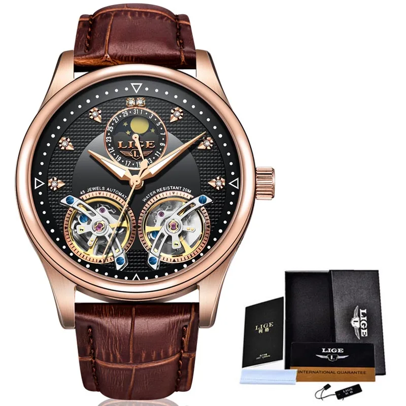 

Reloj LIGE Men Watch Mechanical Tourbillon Luxury Fashion Brand Leather Male Sport Watches Men Automatic Watch Relogio Masculino