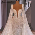 Свадебное платье-русалка, с длинным рукавом, с V-образным вырезом