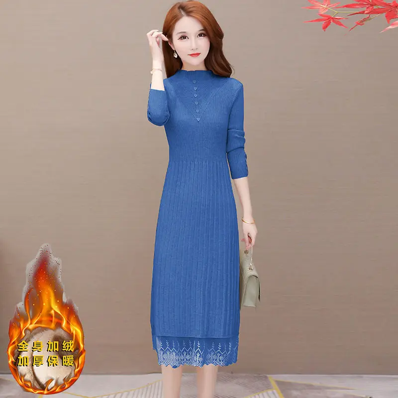 

Overknee Long Dress Women's Autumn Winter New Half Turtleneck Sweater Dress Knitwear Dresses for Women Vestido De Mujer