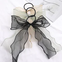 Doce grande arco organza streamers cabelo scrunchies macio rabo de cavalo elástico laços de cabelo corda meninas acessórios para o cabelo das mulheres bandas de fita (1)