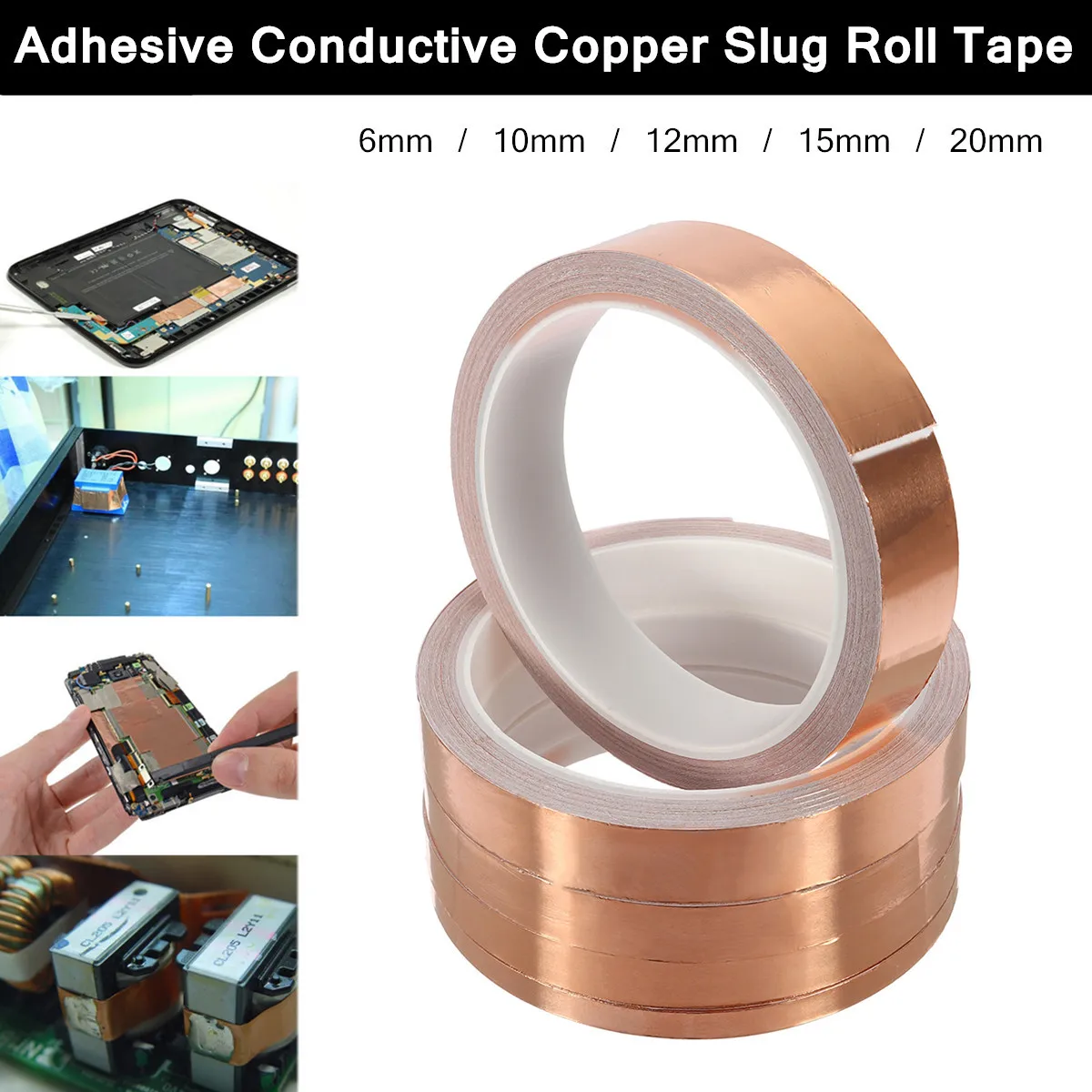 10m 610121520mm single sided adhesive conductive copper foil tape guitar pickup emi shield eliminate emi anti static tape free global shipping