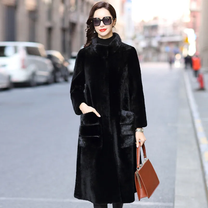 

Winter High Quality New Mink Fur Stand and Collar Fur Coat Loose Sheeepskin Shearling Women Clothes