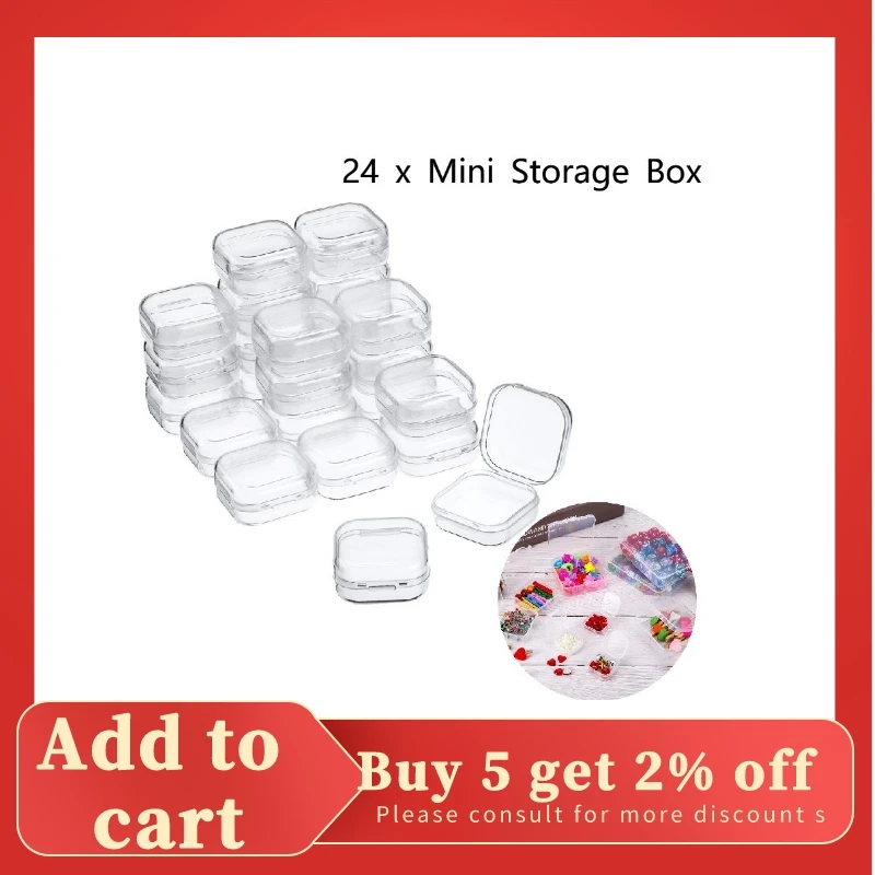 

24Pcs Small Clear Plastic Beads Storage Containers Box with Hinged Lid for Storage of Small Items Crafts Hardware